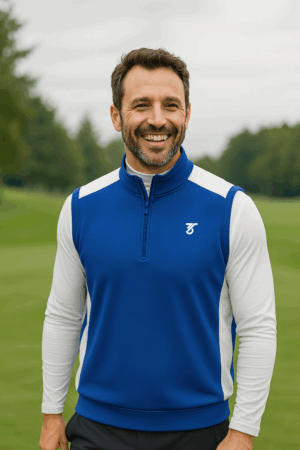 3Tees Essential – Herren Golfweste Blau (Quarter-Zip)
