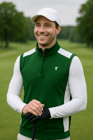 3Tees Essential – Herren Golfweste Grün (Quarter-Zip)